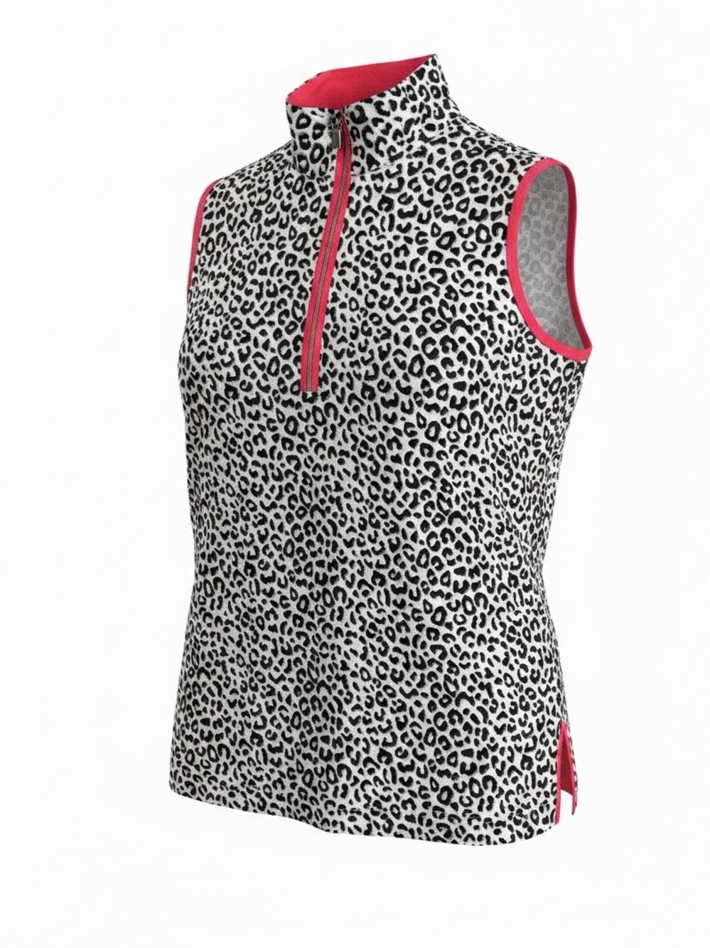 Tail Sleeveless Leopard Print Zip-Up Golf Top with Pink Trim size S